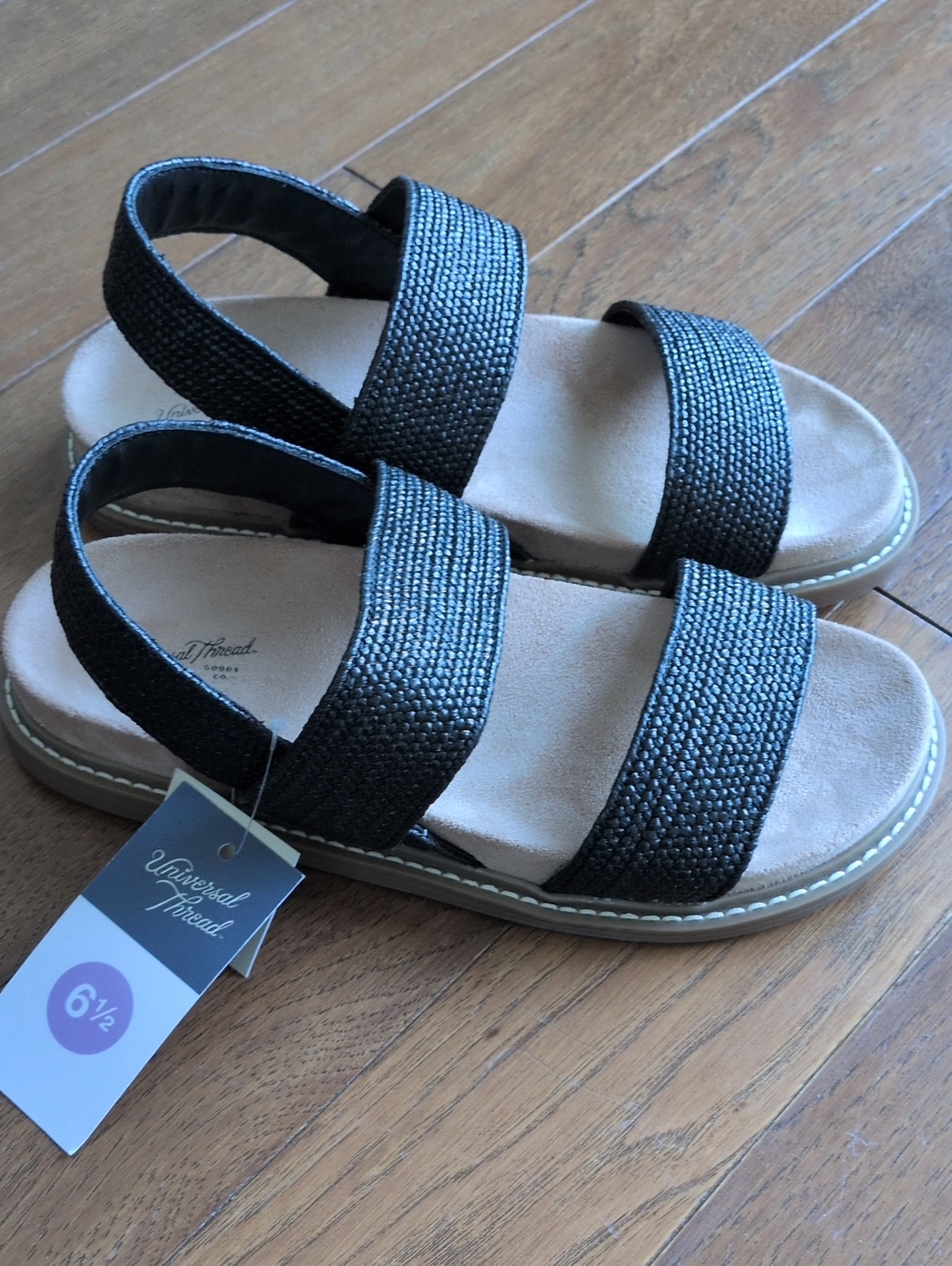 Universal Thread Black Woven Double-Strap Slingback Sandals